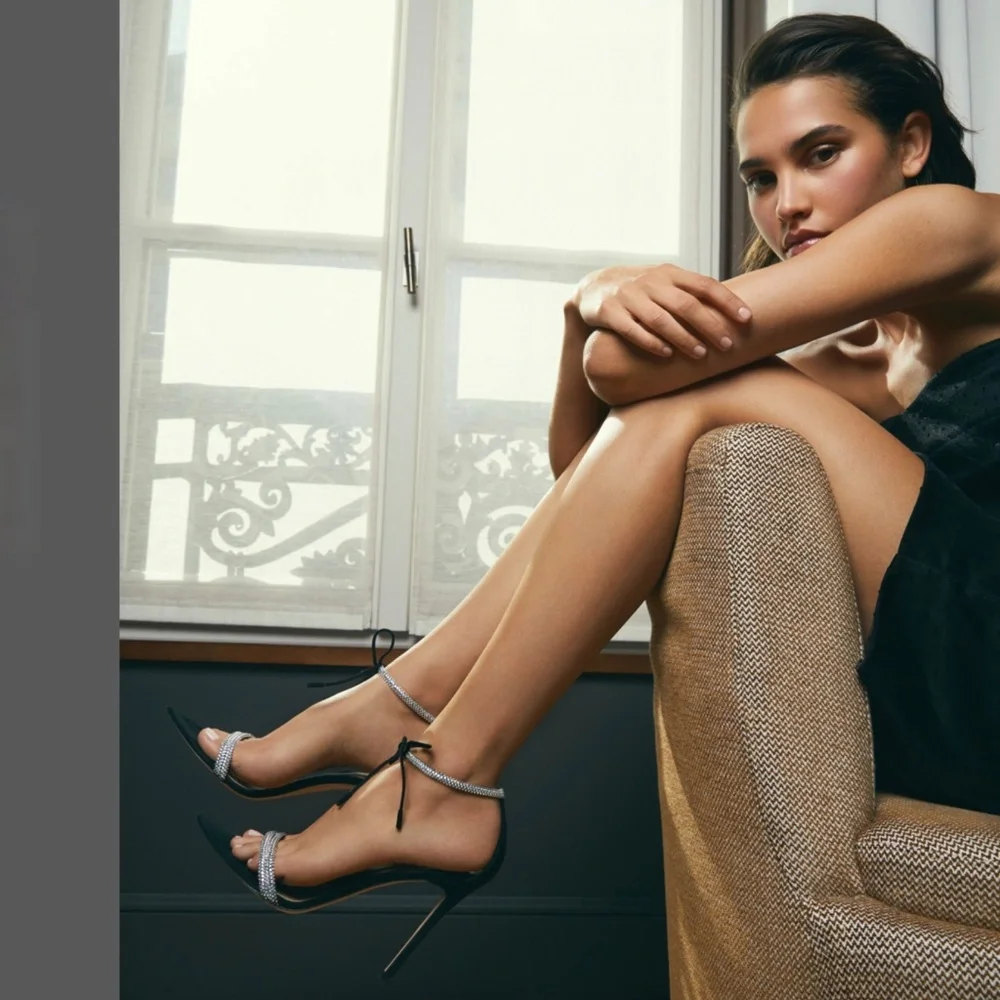 Gianvito Rossi Montecarlo Black Suede & Crystal Stiletto Heel Ankle-tie …